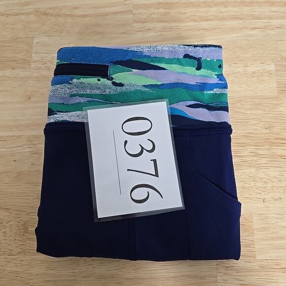 Lululemon Pace Rival Crop Leggings Womens Size 4 Stripes Teal Blue Pocket - Picture 7 of 7